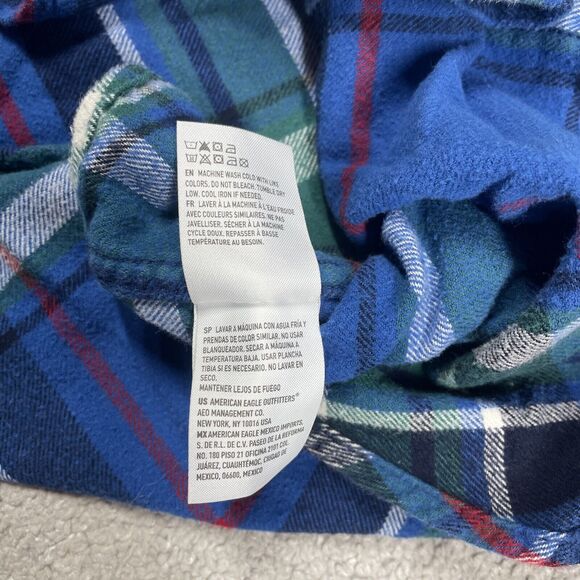 American Eagle Flannel Shirt Mens Small Plaid Pockets Blue Outdoors Casual - Picture 6 of 14